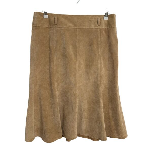 Larry Levine Women's 12 Tan Corduroy Career Skirt Midi Office A Line BOHO Flare - Picture 1 of 8